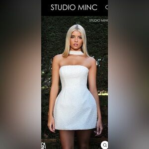 Chic Strapless White Dress with Silver Accents